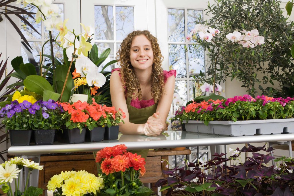 girl serving in a flower shop